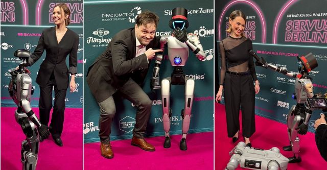 Humanoide Unitree G1 Roboter von TONEART auf dem roten Teppich der Berlinale 2026 im Prince Charles Club Berlin im Blitzlichtgewitter mit internationalen Gästen und Filmstars