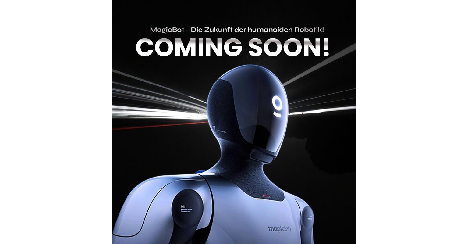 Ankündigung für MagicBot, humanoider Roboter der nächsten Generation mit Coming Soon Hinweis auf dunklem Hintergrund