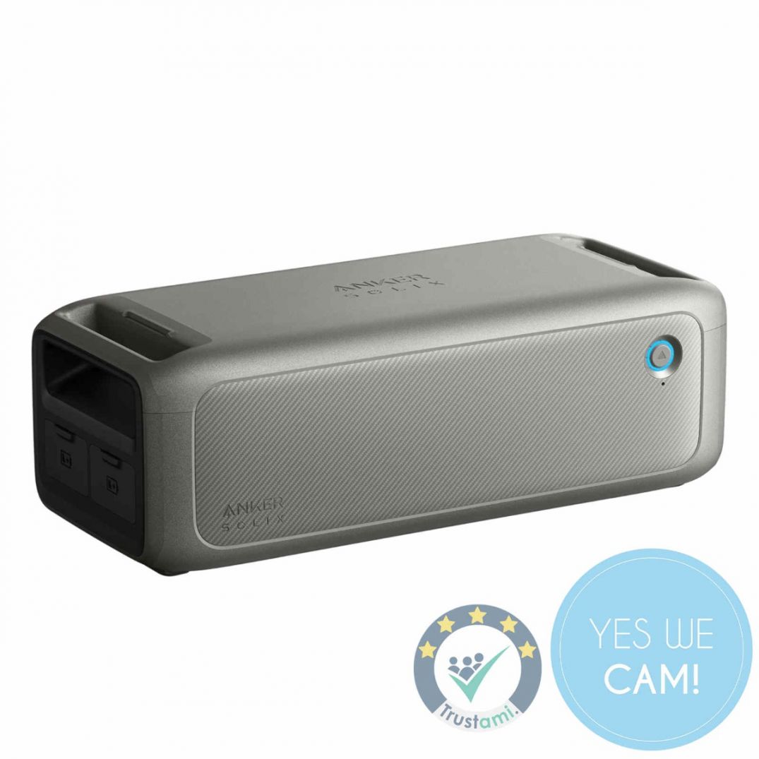 Detailansicht der Anker SOLIX BP3000 Expansionsbatterie mit robustem Gehäuse und seitlichem Bedienelement