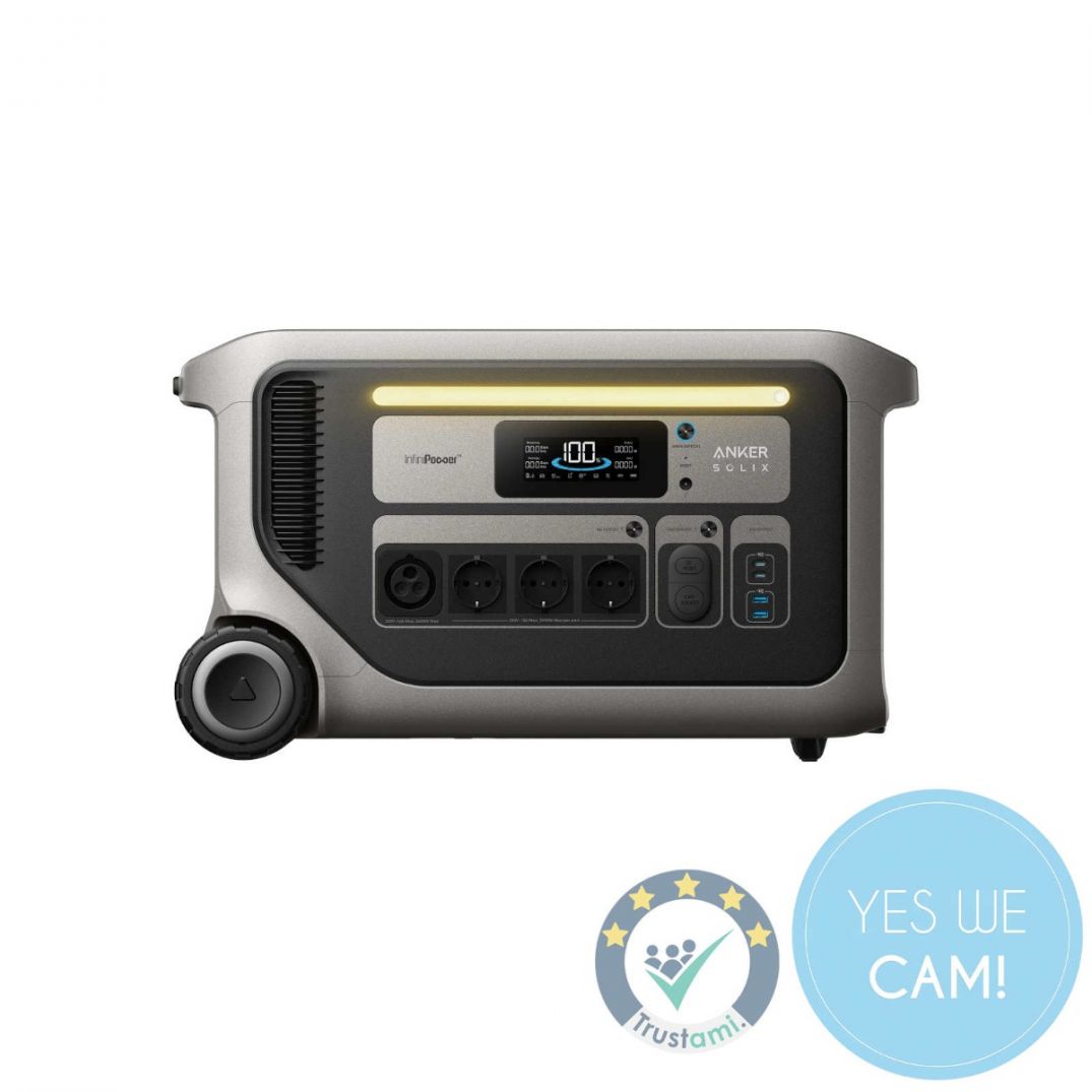 Anker SOLIX F3000 tragbare Powerstation mit 3.072 Wh Kapazität und 3.600 W Leistung in gerader Frontansicht