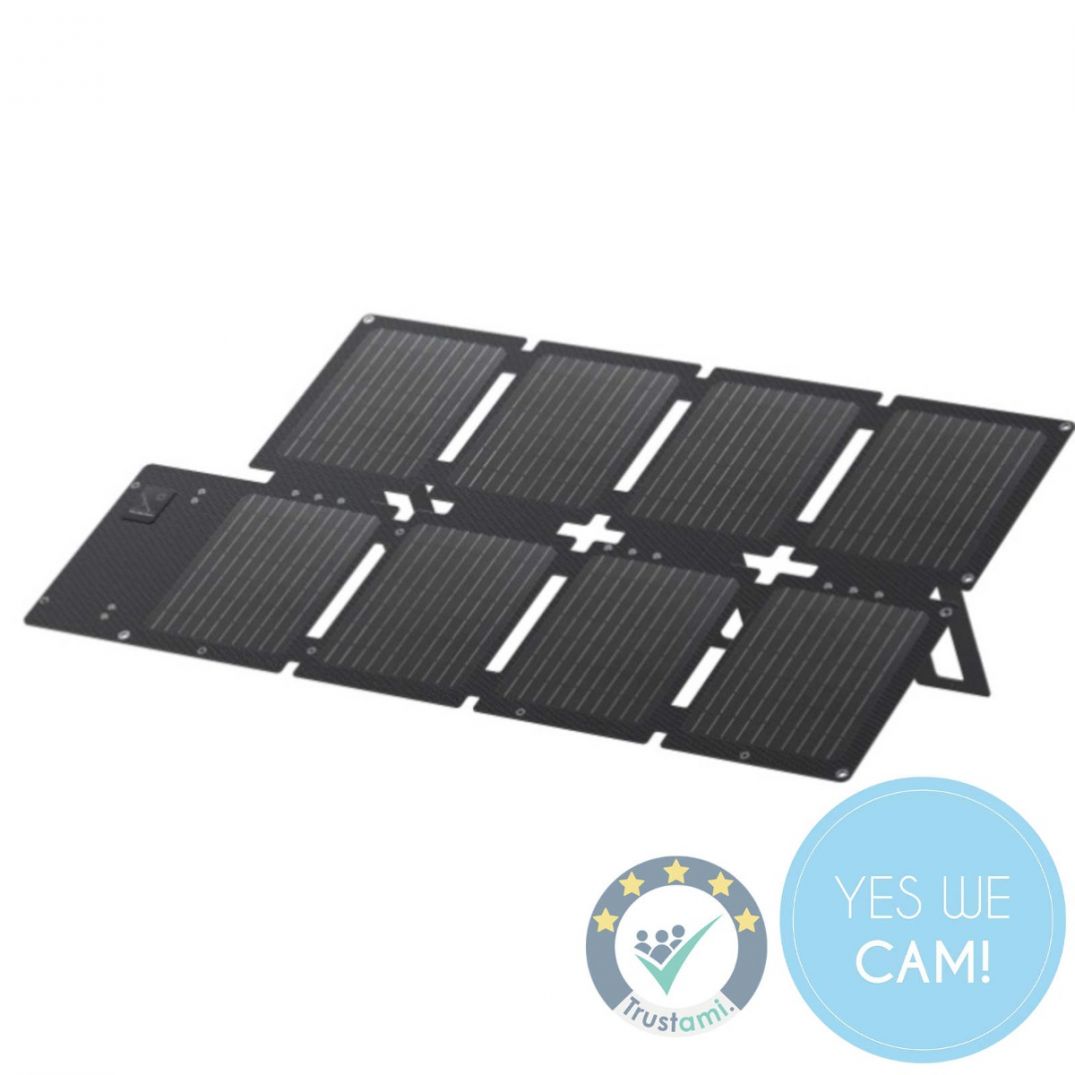 Ausgeklapptes Anker SOLIX PS60 Portable Solarpanel in flacher Frontansicht mit segmentierter Modulstruktur für mobile Stromversorgung.