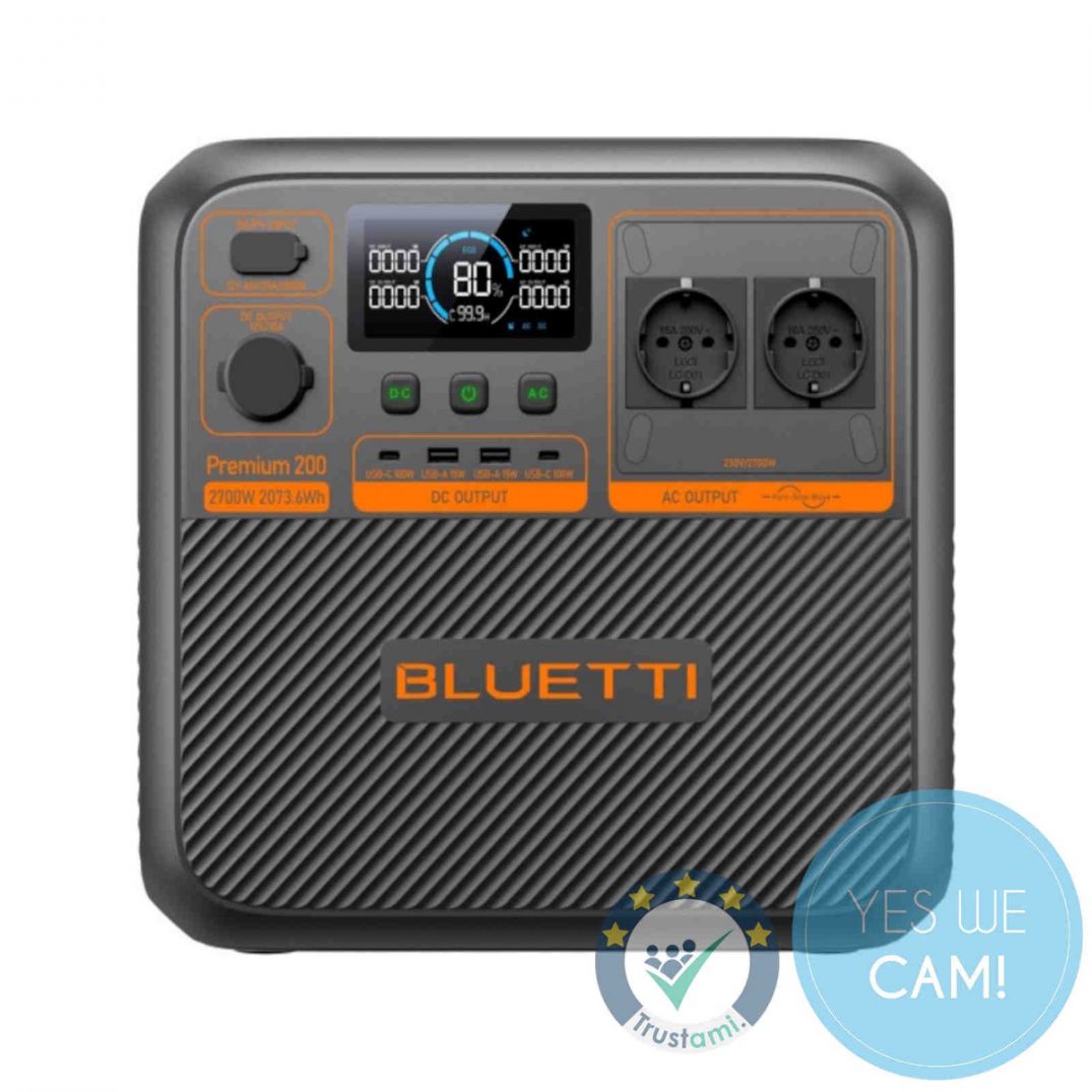 BLUETTI Premium 200 V2 Powerstation in Frontansicht mit Display und Anschlüssen