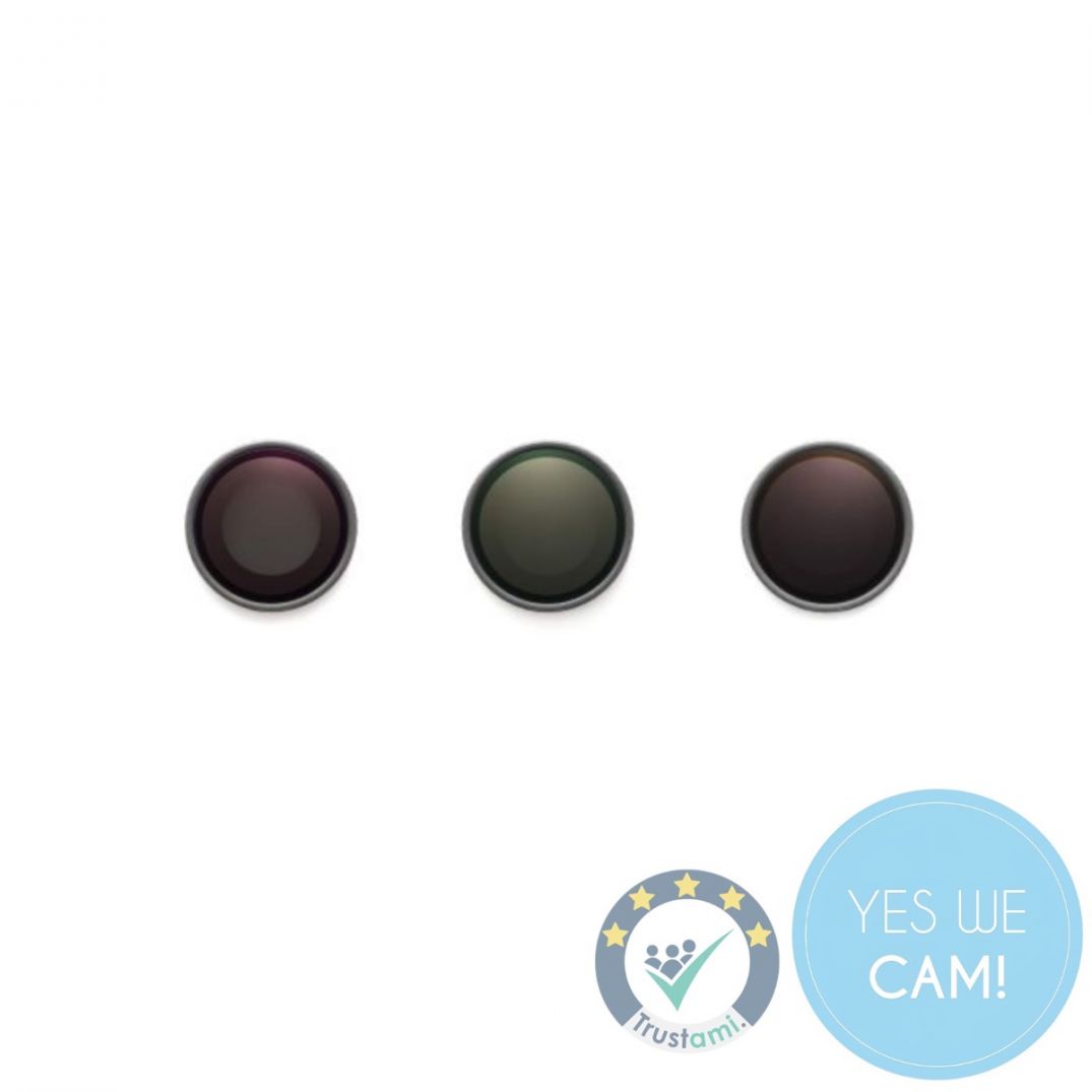 Drei DJI Osmo Nano ND Filter ND8, ND16 und ND32 nebeneinander auf weißem Hintergrund