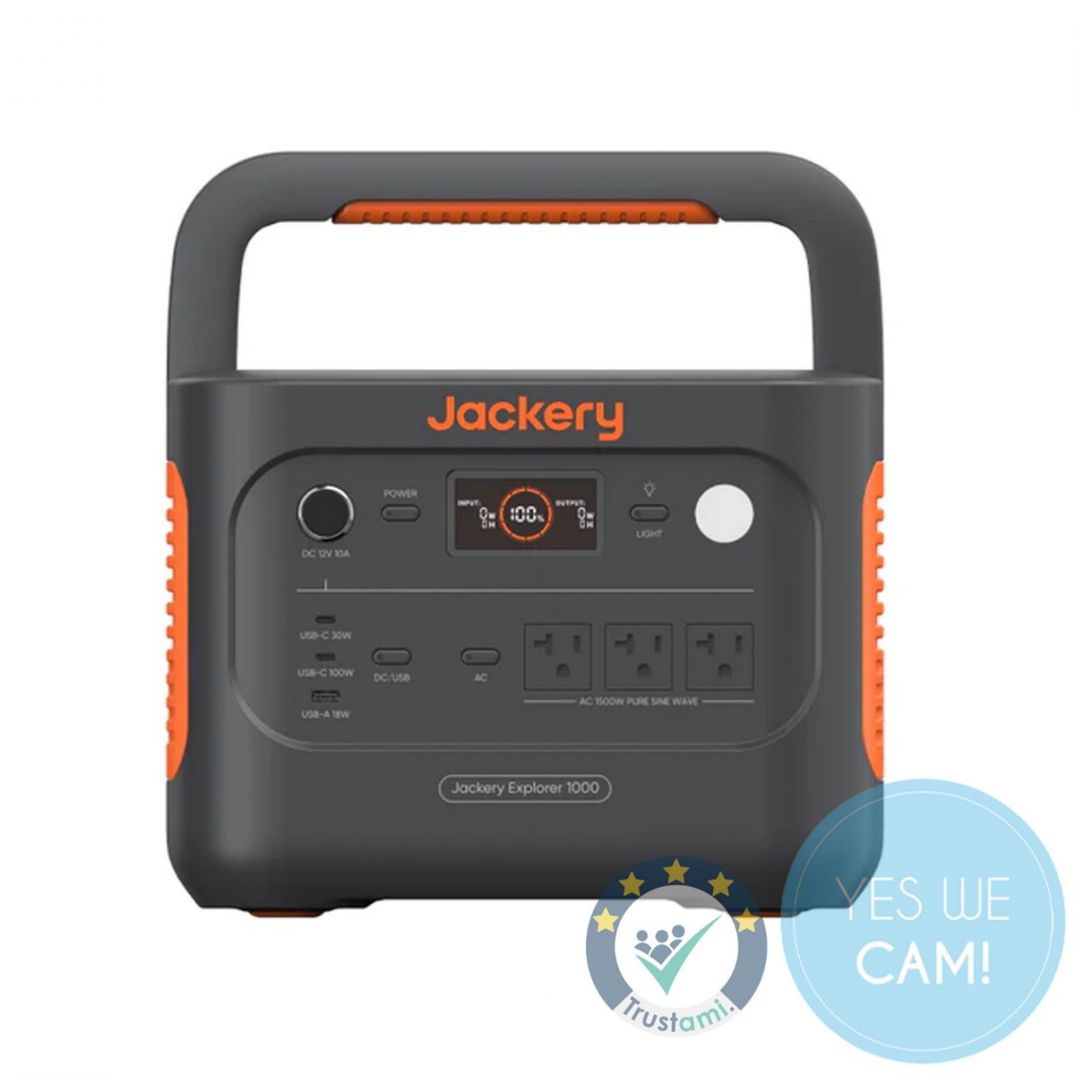Jackery Explorer 1000 V2 Tragbare Powerstation in Frontansicht mit Display, Anschlüssen und Tragegriff – 0 % MwSt. gemäß § 12 Abs. 3 UStG