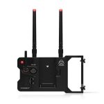 AtomX Cast HDMI-Switcher in Draufsicht mit vier Eingangstasten, Funktionstasten F1 bis F4 und zentraler Monitorhalterung.
