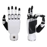 Vorder- und Rückansicht der Inspire Robots RH56DFX Roboterhand mit sechs Freiheitsgraden, zwölf Gelenken und Kraftsensorik.
