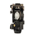 Frontansicht des LIBEC H25 Fluidkopfs mit Perfect-Balance-System, Dämpfungsreglern und Halbschalenaufnahme.