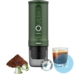 OutIn Nano Forest Green Portable Coffee Machine mit Espresso Glas Kaffeepulver und passenden Kapseln