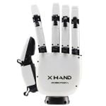 ROBOTERA XHand rechte Roboterhand mit taktiler Sensorik in Frontalansicht auf Standfuß