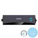 Sunshare Glory Hybrid Inverter in schwarzer Ausführung mit zentralem SUNSHARE-Logo und blauem LED-Ring, Frontansicht vor hellem Hintergrund
