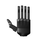 Unitree Dex5-1P Hand rechts in schwarzem Gehäuse mit fünfgliedriger Fingerstruktur und seitlich positioniertem Daumen als freigestellte Produktansicht