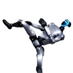 Humanoider Roboter bei einer dynamischen Bewegung, die Balance, Beweglichkeit und menschenähnliche Motorik in der Robotik-Forschung zeigt.