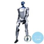 Frontansicht des Unitree G1 humanoiden Roboters mit moderner Silhouette und klarer Designsprache für Forschung und Entwicklung.