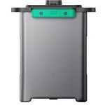 Zendure AB2000X Erweiterungsbatterie in schmaler Seitenansicht mit grauem Metallgehäuse und grünem Montageelement am oberen Rand